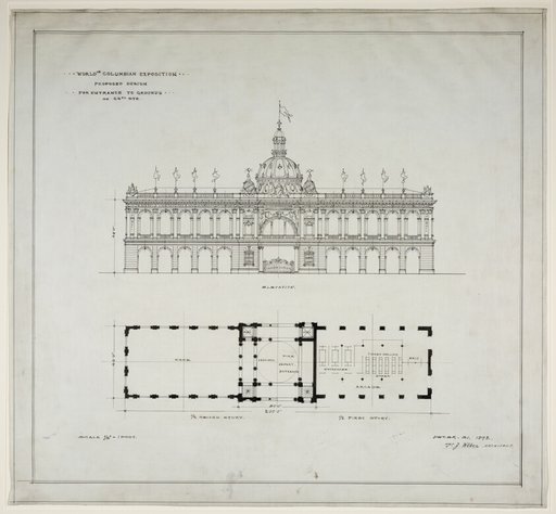 World's Colombian Exposition 64th Street Entrance, Chicago, Illinois, Plan and Elevation