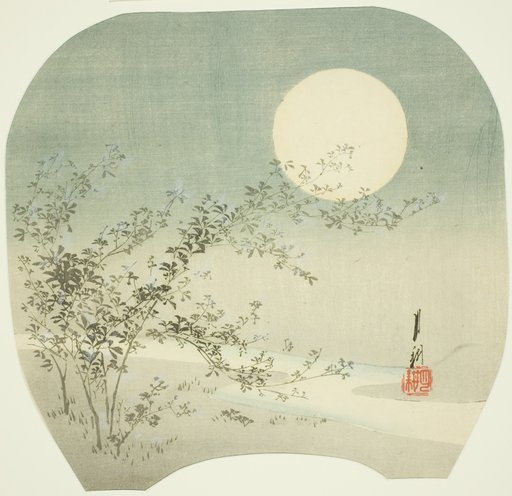 Full Moon and Autumn Flowers by the Stream