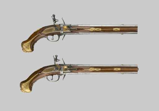Double-Barrel Revolving Flintlock Holster Pistol (One of a Pair)
