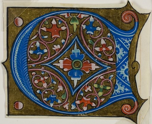 Decorated Initial "D" with Leaves and Two Balls from a Choir Book