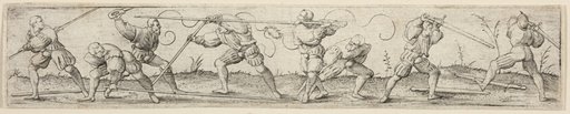 Eight Soldiers Engaged in Fencing Exercises