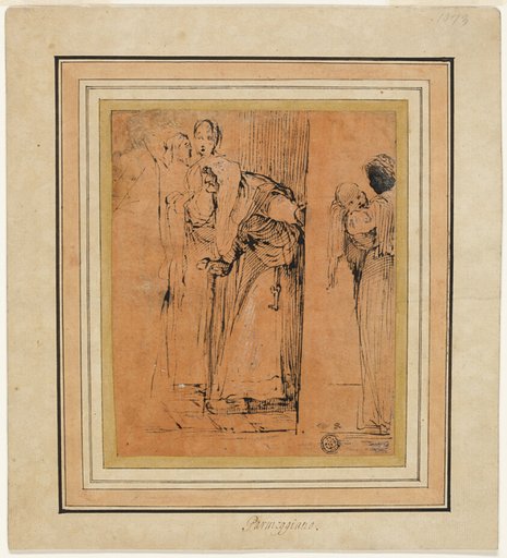 Old Woman with Cane in Door, with Black Maid Holding Child, and Other Figures