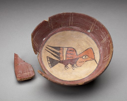 Plate Depicting Hummingbird in Interior, Broken and Partially Repaired