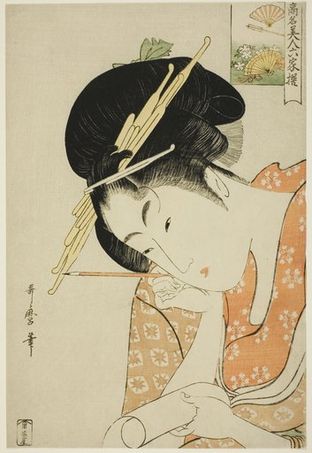 Hanaogi of the Ogiya, from the series "Renowned Beauties Likened to the Six Immortal Poets (Komei bijin rokkasen)"