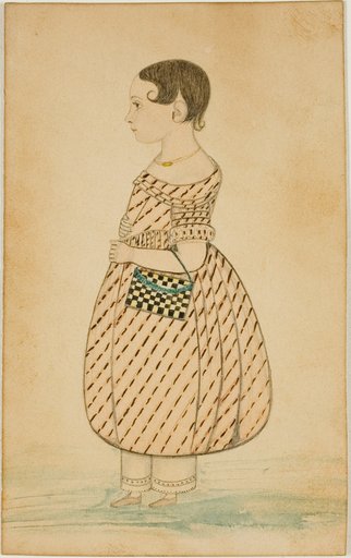 Little Girl with Checkered Purse in Profile to the Left