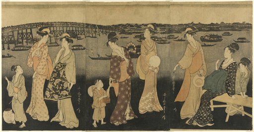 Women watching fireworks at Sumida River