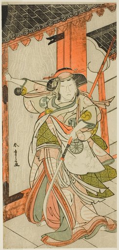 The Actor Nakamura Tomijuro I as Hangaku Gozen Breaking Down the Gate in the Play Wada-gassen Onna Maizuru (The Wada Conflict: A Woman's "Maizuru"), Performed at the Nakamura Theater from the Twenty-fifth Day of the Seventh Month, 1777