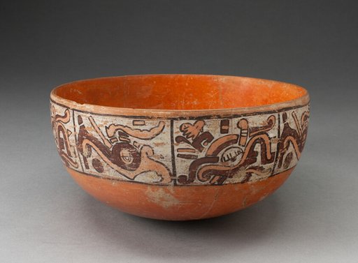 Polychrome Bowl Depicting Eight Abstract Motifs on Exterior