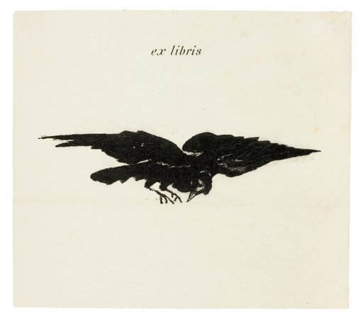 Flying Raven: ex libris, from The Raven (Le Corbeau)