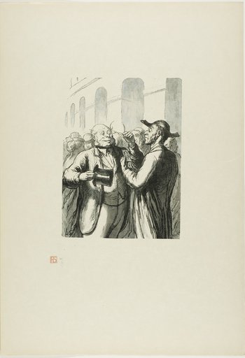 At the Universal Exhibition: Security check at the entrance: the bald need to lift their hats, and the the short-sighted need to remove their glasses