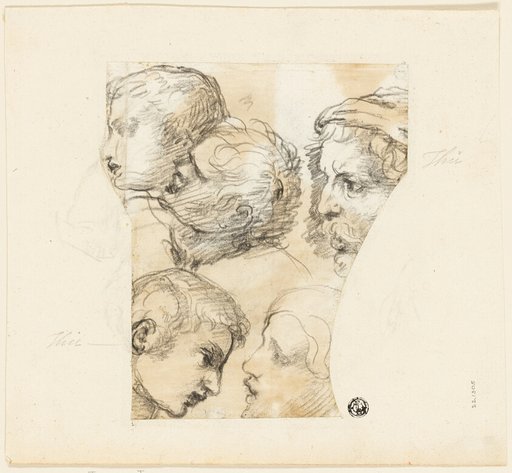 Sketches of Male Heads (recto); Two Old Women (verso)