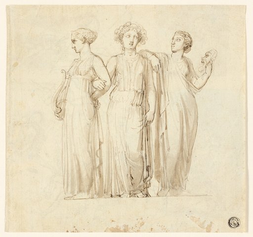 Three Muses (recto); Study of Knight and Monk for an Illustration in a Gothic Novel (verso)