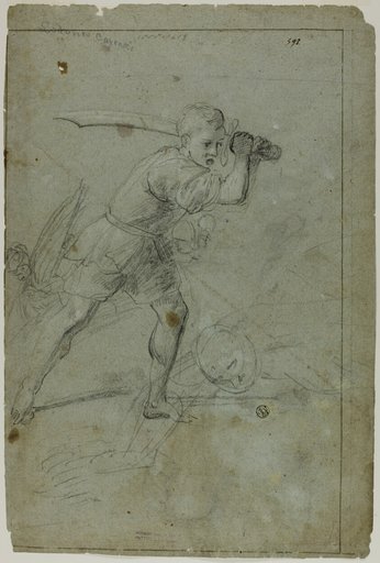 David Beheading Goliath (recto); Sketch of Draped Female Figure with Right Arm Raised Above Head (verso)