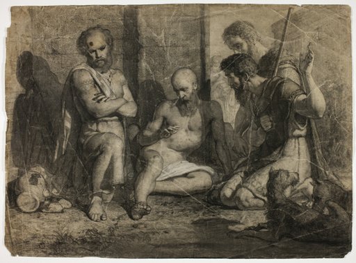 Diogenes Asking Alexander the Great to Step Aside (recto); Striding Academic Male Nude (verso)