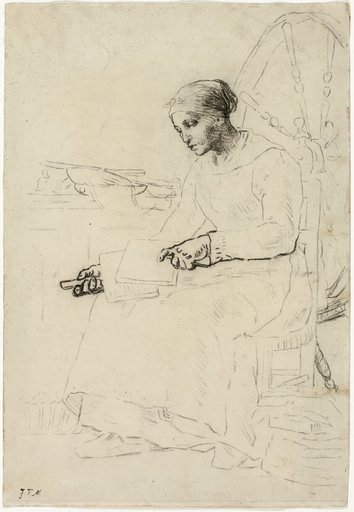 The Wool Carder (recto); Fragmentary Sketch of Man Standing by Fence (verso)