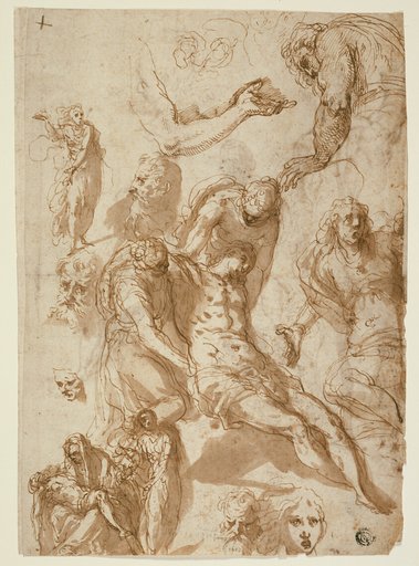 Sketches for a Lamentation and a Pietà, and of Various Figures, Heads, and an Arm (recto); Sketches of the Dead Christ, and of Various Figures and Heads (verso)