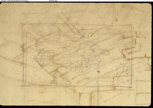 Study for Exhibition Room, Somerset House, from Microcosm of London (recto); Sketch of a Painting: Madonna and Child (verso)