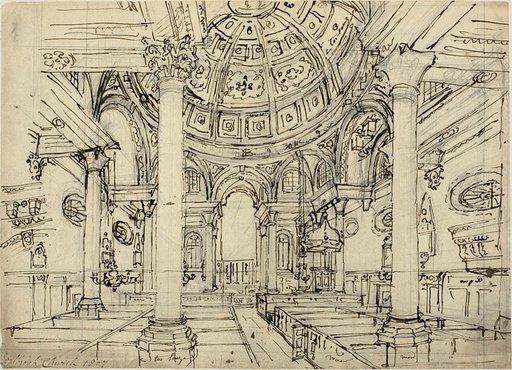 Study for Walbrook Church (recto); Sketches of Sailboats, Men and Dinghies (verso)