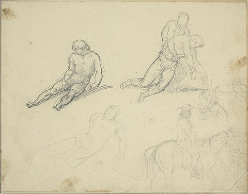 Sketches: Reclining Nude, Man Supporting the Body of