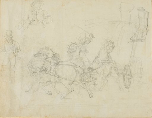 Stagecoach Drawn by Five Horses and Other Sketches