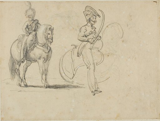 Sketches of a Mounted Chasseru and a Cavalry Officer with Drawn Saber