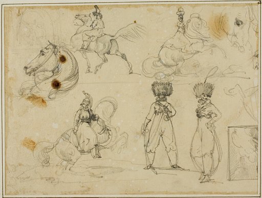Sheet of Sketches: Soldiers, Horses and a Landscape