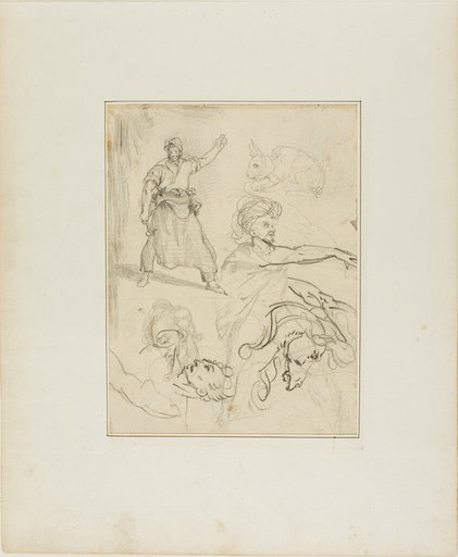 Studies of a Blacksmith and a Horse's Head with Sketches of Other Figures and a Rabbit