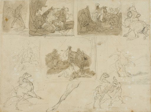 Sketches of a Cavalry Battle and Studies of a Draught Horse