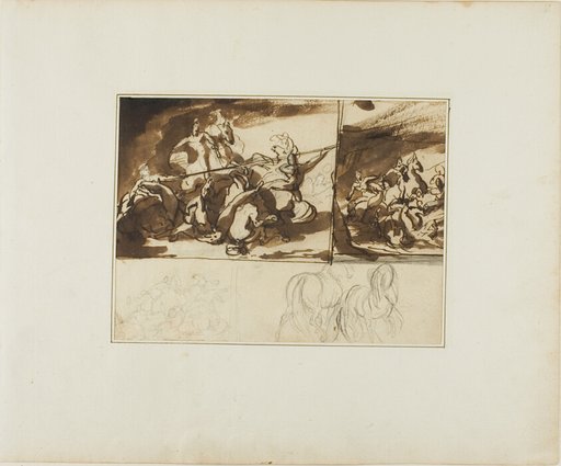 Three Sketches of an Equestrian Battle and a Sketch of Two