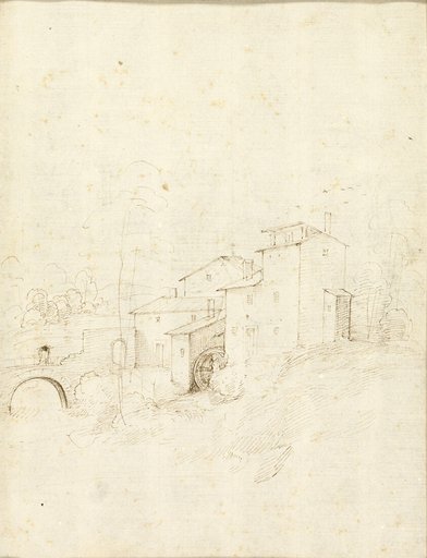Watermill with Figures on an Arched Bridge