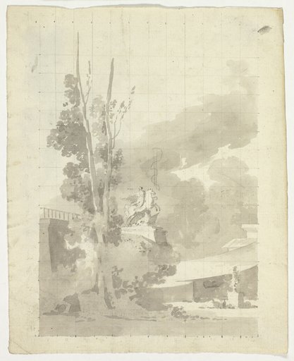 View of the Park at Versailles: Terrace, Trees and Equestrian Statue