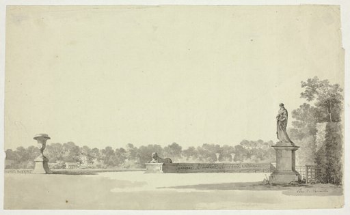 View of the Park at Versailles: Terrace with Urn, Sphinx and Female Statue