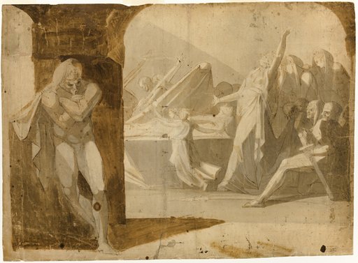 The Duke of Gloucester Lying in Wait for Lady Anne at the Funeral Procession of Her Father-in-law, King Henry VI (recto); Standing Male Nude, Leaning Forward (verso)