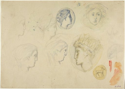 Sketches: Profile Heads, Coins or Medals (recto); Trees (verso)