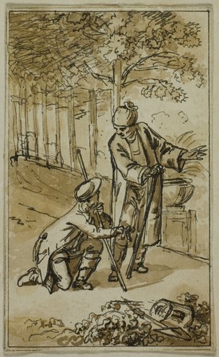 Literary Illustration: Gentleman and Kneeling Gardener
