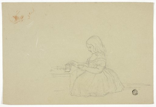 Young Girl Pouring Tea and Profile Sketch (recto), and Sketch of Italian City Street (verso)