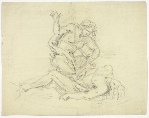 Pyramus and Thisbe (recto); Three Male Figures with Mausoleum Floor Plan (verso)