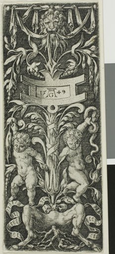 Panel of Ornament with Two Nude Boys Standing on the Legs of a Satyr
