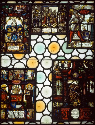 Bull's Eye Window with Five Heraldic Panels