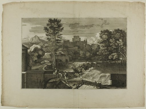 Waterfall at a Stone Bridge, with Castle in the Distance