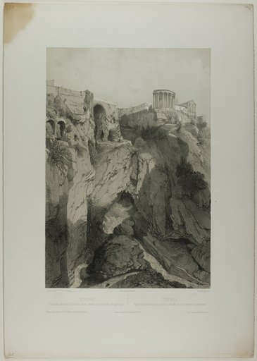 Tivoli: The Temples of Vesta and the Sibyl, and Ruins of the Grotto of Neptune, plate nineteen from Italie Monumentale et Pittoresque