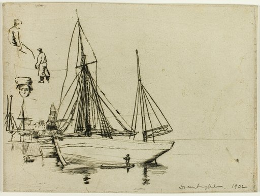 Sketch of Fishing Boats and Sailors
