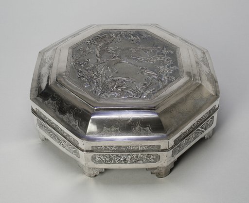 Hexagonal Covered Box with Birds and Flowers