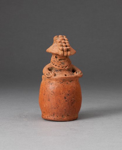 Miniature Rattle in the Form of a Figure Wearing Headdress and Mask