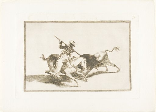 The Spirited Moor Gazul is the First to Spear Bulls According to Rules, plate five from The Art of Bullfighting