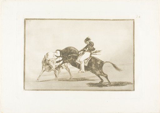 The Same Ceballos, Mounted on Another Bull, Breaks Short Spears in the Ring at Madrid, plate 24 from The Art of Bullfighting