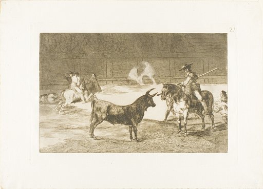The Celebrated Picador, Fernando del Toro, Draws the Fierce Beast on with His Pique, plate 27 from The Art of Bullfighting