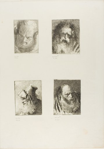 Old Man Looking Downwards, Old Man Seen from the Front, Profile of an Old Man with a Beard, Old Man in a Striped Robe