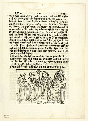 A Pope Installing a Bishop from Speculu humane vite (Mirror of Human Life), Plate 7 from Woodcuts from Books of the 15th Century