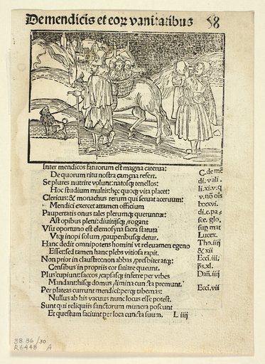 Beggars and Their Vanities (recto) and Of Irate Women (verso) from Navis Stultifera (Ship of Fools), Plate 30 from Woodcuts from Books of the 15th Century
